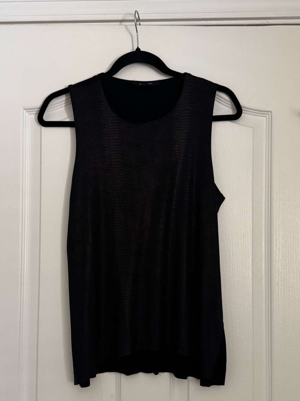Olivaceous Black Faux Crocodile / Python Textured Mesh Top - Size L